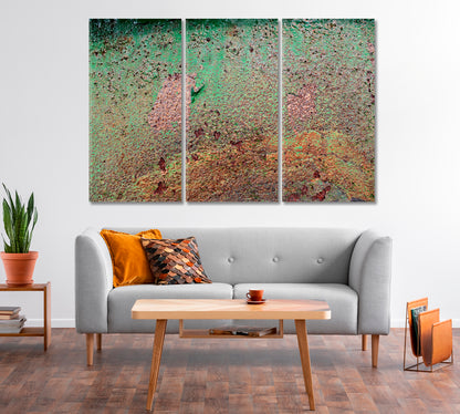 Abstract Old Green Cracked Wall Canvas Print-Canvas Print-CetArt-3 Panels-36x24 inches-CetArt