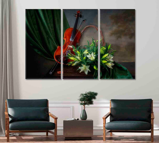 Still Life Violin and White Lily Canvas Print-Canvas Print-CetArt-1 Panel-24x16 inches-CetArt