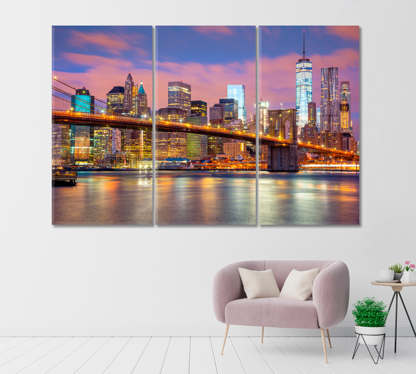 Manhattan Skyscrapers and Brooklyn Bridge Canvas Print-Canvas Print-CetArt-1 Panel-24x16 inches-CetArt