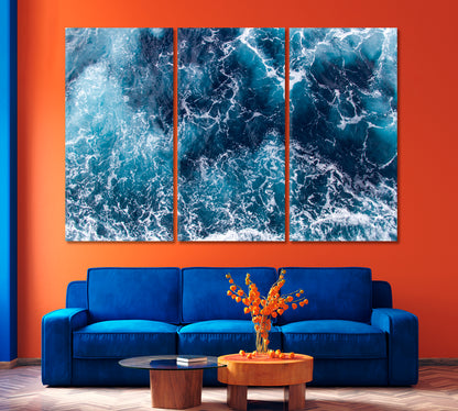 Blue Sea Waves with Foam Canvas Print-Canvas Print-CetArt-1 Panel-24x16 inches-CetArt