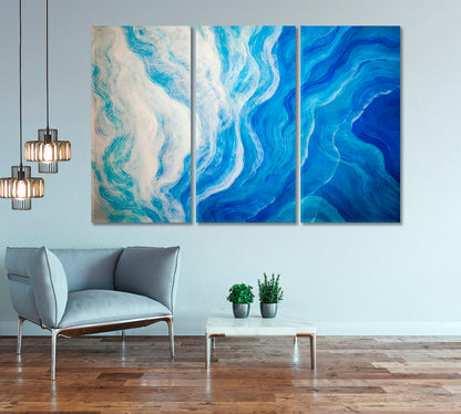 White and Blue Wave Lines Canvas Print-Canvas Print-CetArt-1 Panel-24x16 inches-CetArt