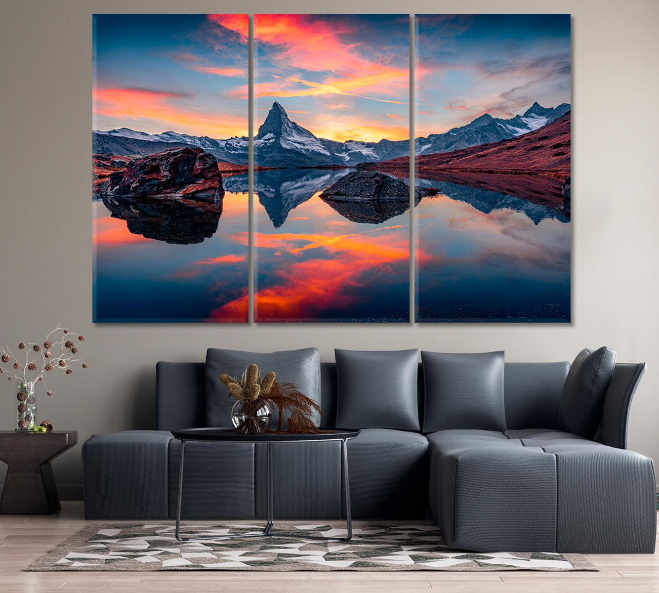 Matterhorn Mirroring in Lake Stellisee Switzerland Canvas Print-Canvas Print-CetArt-1 Panel-24x16 inches-CetArt