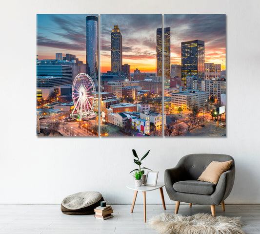 Atlanta City Lights at Dusk Georgia USA Canvas Print-Canvas Print-CetArt-1 Panel-24x16 inches-CetArt