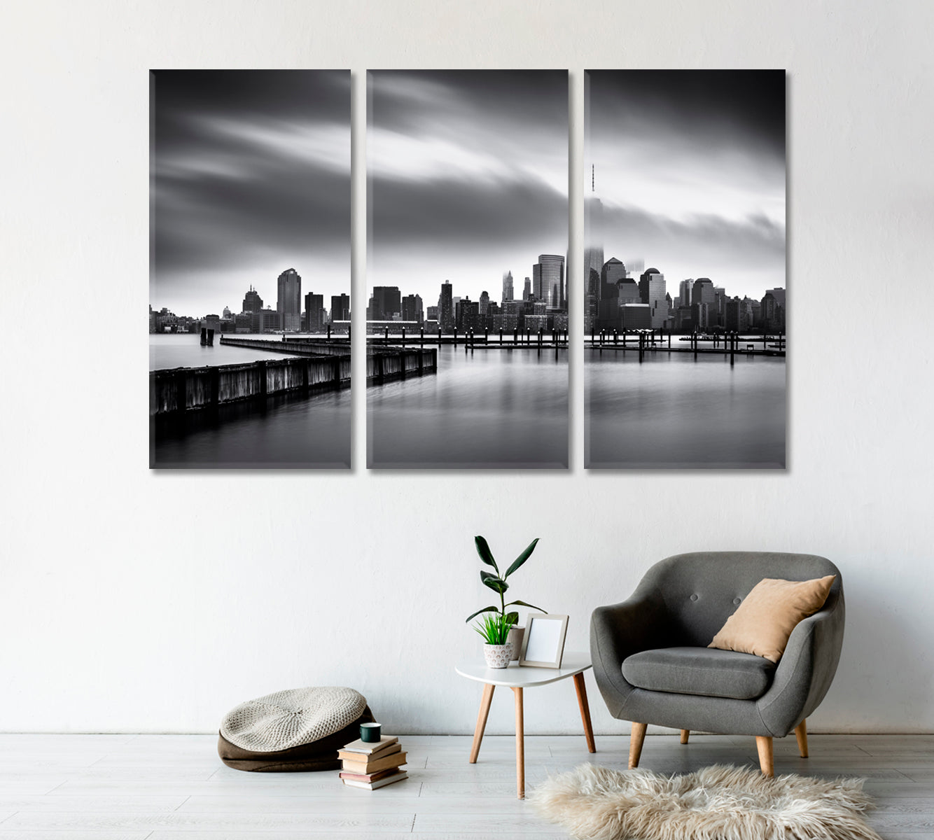 Lower Manhattan in Black and White Canvas Print-CetArt-1 Panel-24x16 inches-CetArt