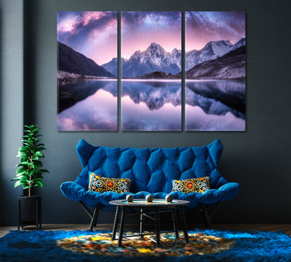 Snowy Mountains Landscape with Milky Way Canvas Print-Canvas Print-CetArt-1 Panel-24x16 inches-CetArt