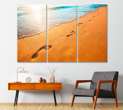 Footprints in the Sand Beach During Sunset Canvas Print-Canvas Print-CetArt-1 Panel-24x16 inches-CetArt