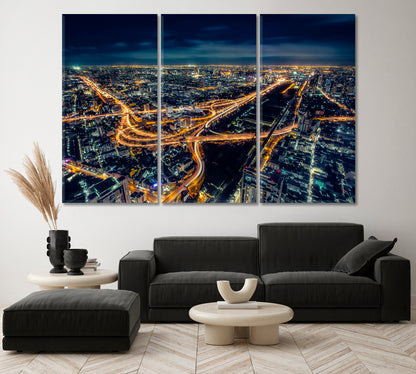 Bangkok Cityscape at Night Thailand Canvas Print-Canvas Print-CetArt-1 Panel-24x16 inches-CetArt