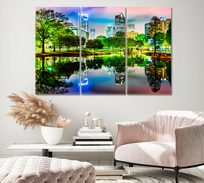 Reflection of Charlotte Lights in Marshall Park Pond Canvas Print-Canvas Print-CetArt-1 Panel-24x16 inches-CetArt