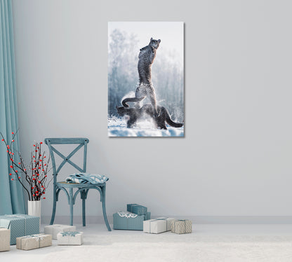 Cougars Play in Snow Canvas Print-Canvas Print-CetArt-1 panel-16x24 inches-CetArt