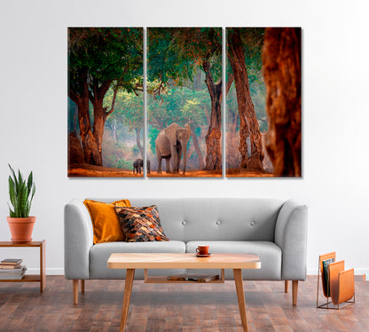 Elephant with Baby in Forest Mana Pools NP Zimbabwe Africa Canvas Print-Canvas Print-CetArt-1 Panel-24x16 inches-CetArt