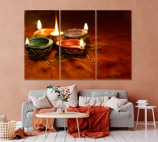 Indian Diwali Lamps Canvas Print-Canvas Print-CetArt-1 Panel-24x16 inches-CetArt