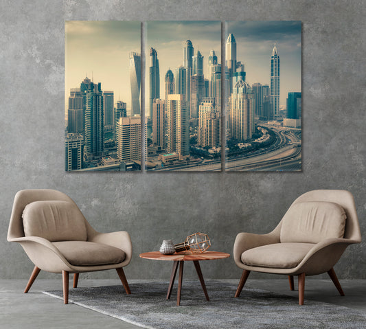 Skyline of Dubai Marina with Skyscrapers UAE Canvas Print-Canvas Print-CetArt-1 Panel-24x16 inches-CetArt