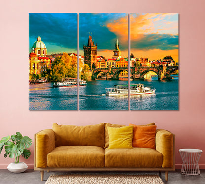 Scenic view on Vltava River and Historical Center Prague Canvas Print-Canvas Print-CetArt-1 Panel-24x16 inches-CetArt