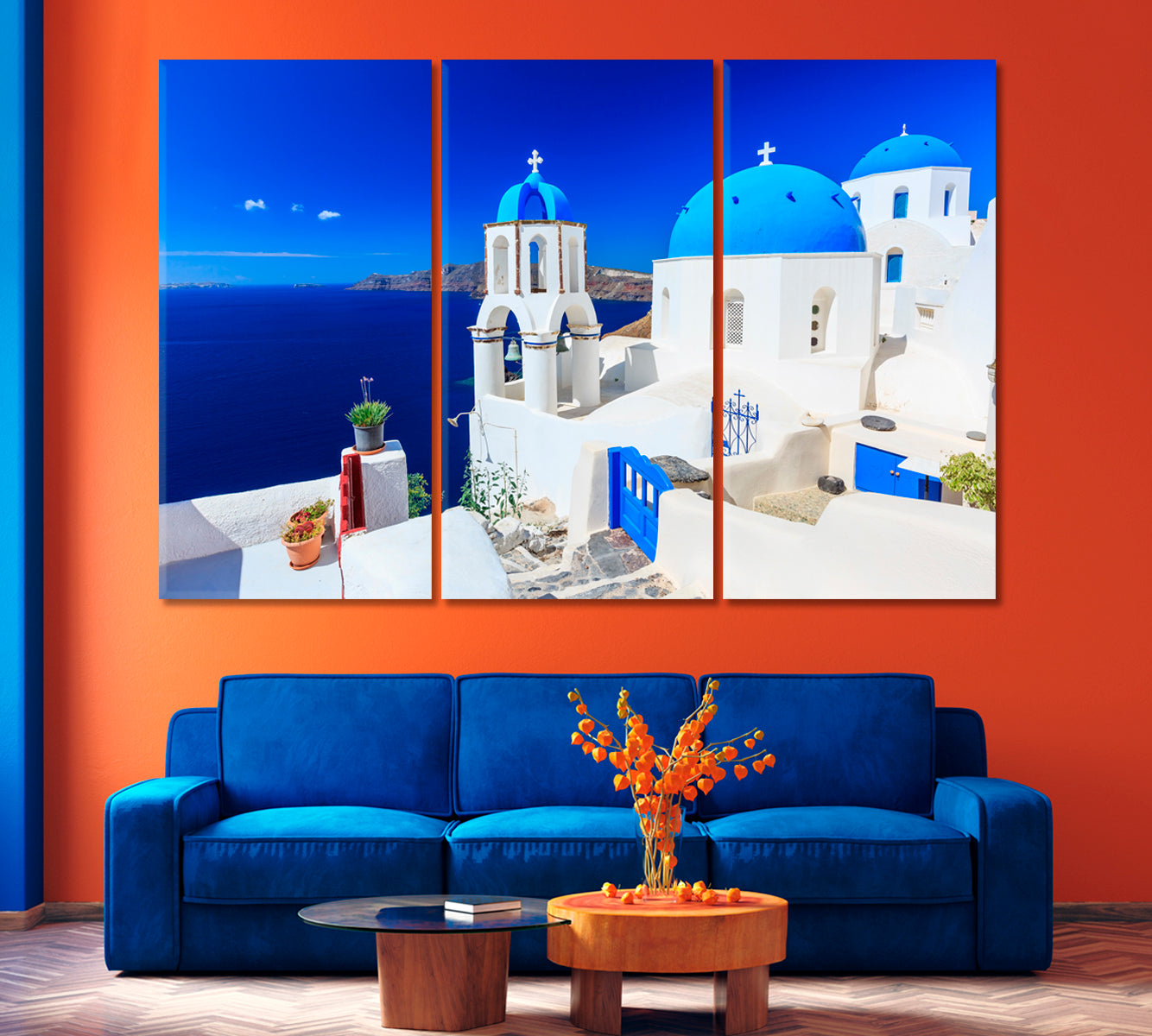 Churches with Blue Roofs Santorini Greece Canvas Print-Canvas Print-CetArt-1 Panel-24x16 inches-CetArt