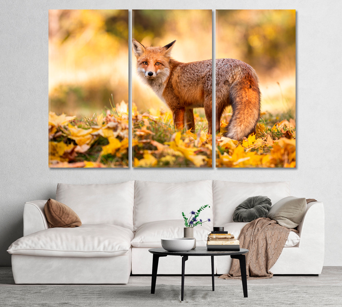 Red Fox Stands on Orange Foliage in the Forest Canvas Print-Canvas Print-CetArt-1 Panel-24x16 inches-CetArt