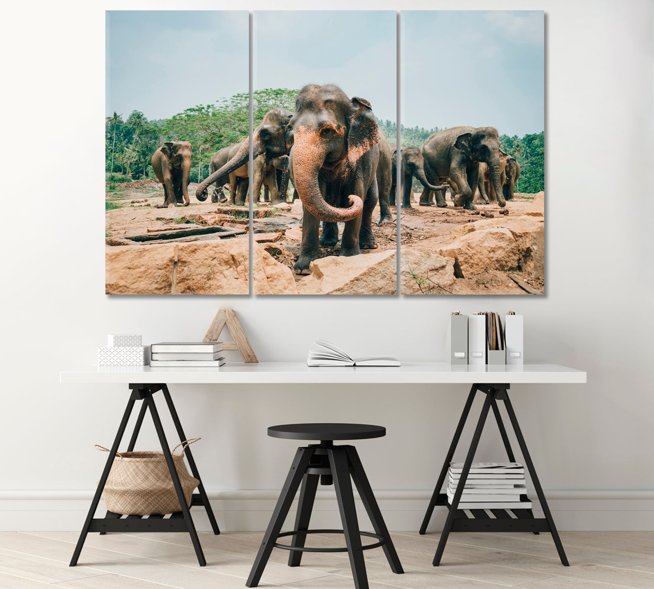 Sri Lankan Elephants Canvas Print-Canvas Print-CetArt-1 Panel-24x16 inches-CetArt