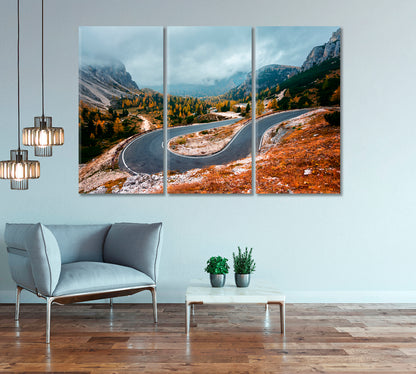 Winding Mountains Road of Lavaredo in Tre Cime di Lavaredo National Park Dolomite Alps Canvas Print-Canvas Print-CetArt-1 Panel-24x16 inches-CetArt