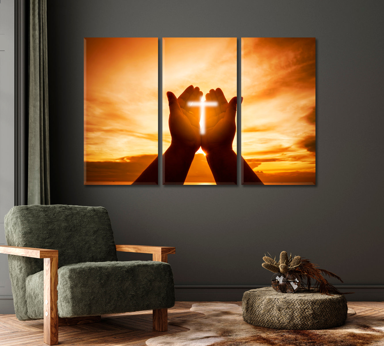 Christian Human Hands with Cross Canvas Print-Canvas Print-CetArt-1 Panel-24x16 inches-CetArt