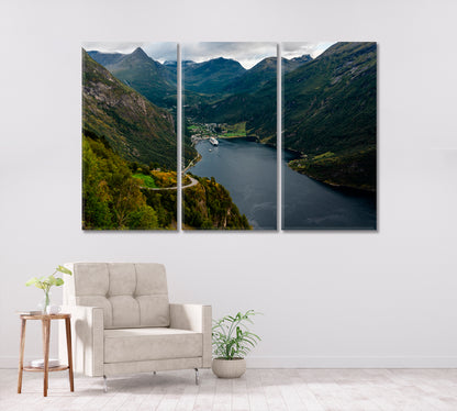 Cruise Liner In Geiranger Fjord Norway Canvas Print-Canvas Print-CetArt-1 Panel-24x16 inches-CetArt