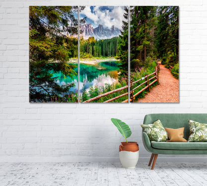 Emerald Lake Lago di Carezza Dolomites Italy Canvas Print-Canvas Print-CetArt-1 Panel-24x16 inches-CetArt