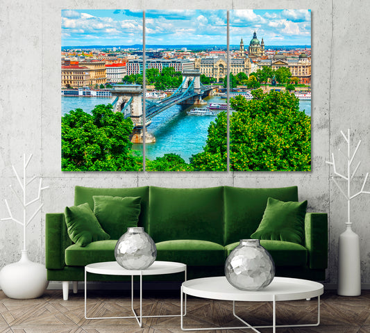 Budapest City and Chain Bridge Hungary Canvas Print-Canvas Print-CetArt-1 Panel-24x16 inches-CetArt