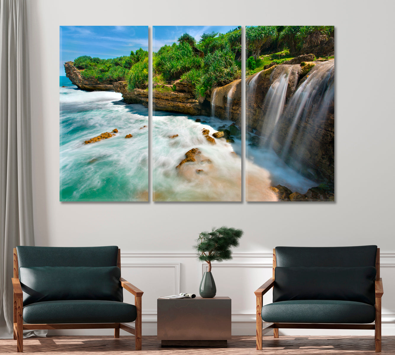 Jogan Beach with Waterfall Java Indonesia Canvas Print-Canvas Print-CetArt-1 Panel-24x16 inches-CetArt