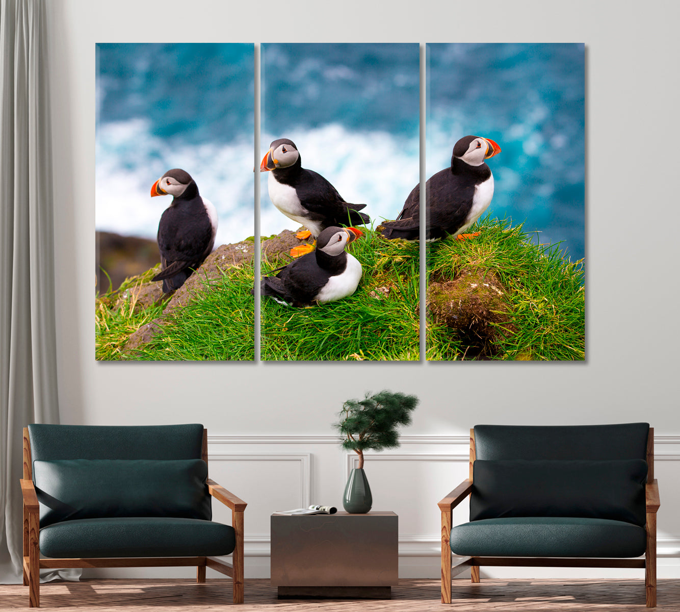 Puffins of Faroe Islands Denmark Canvas Print-Canvas Print-CetArt-1 Panel-24x16 inches-CetArt