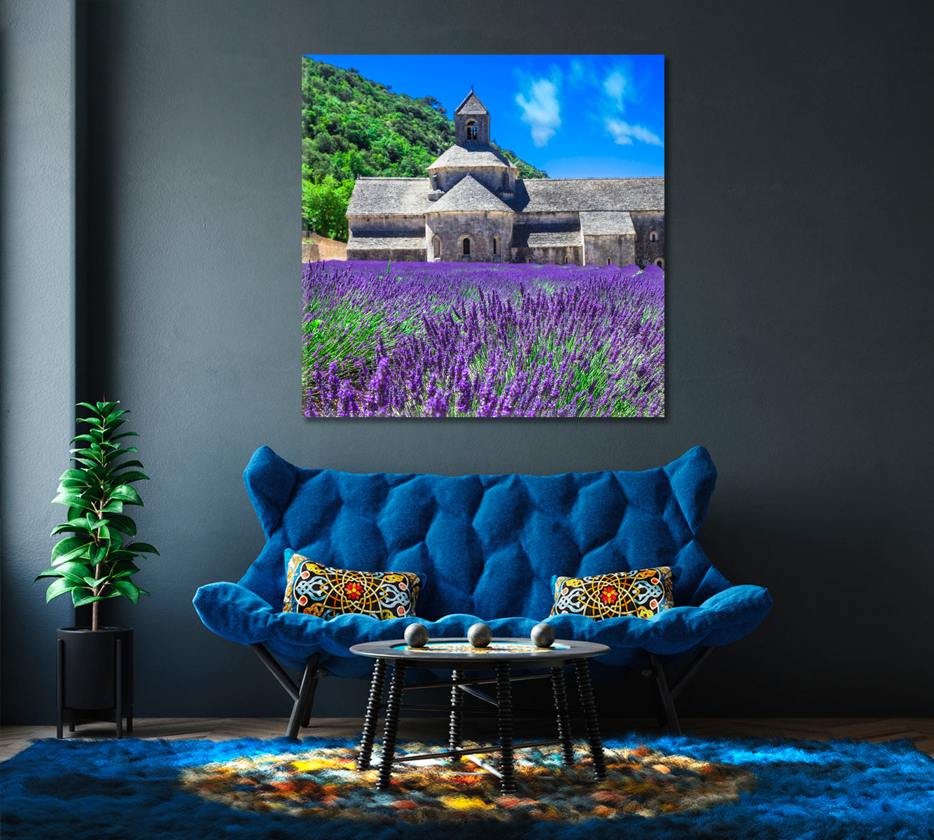 Notre-Dame de Senanque Abbey with Blooming Lavender Field Provence France Canvas Print-Canvas Print-CetArt-1 panel-12x12 inches-CetArt