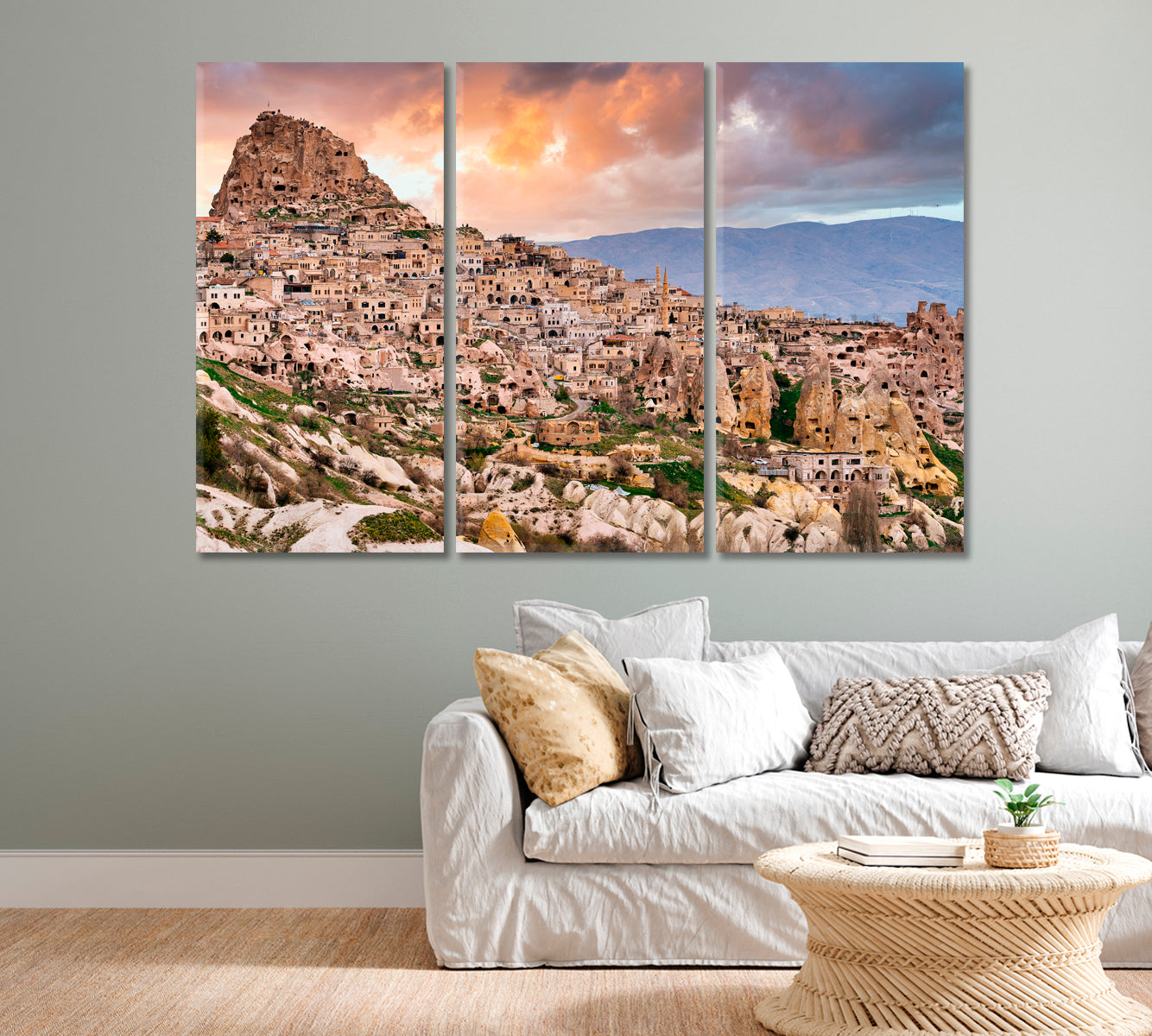 Uchisar Castle and Town Cappadocia Turkey Canvas Print-Canvas Print-CetArt-1 Panel-24x16 inches-CetArt