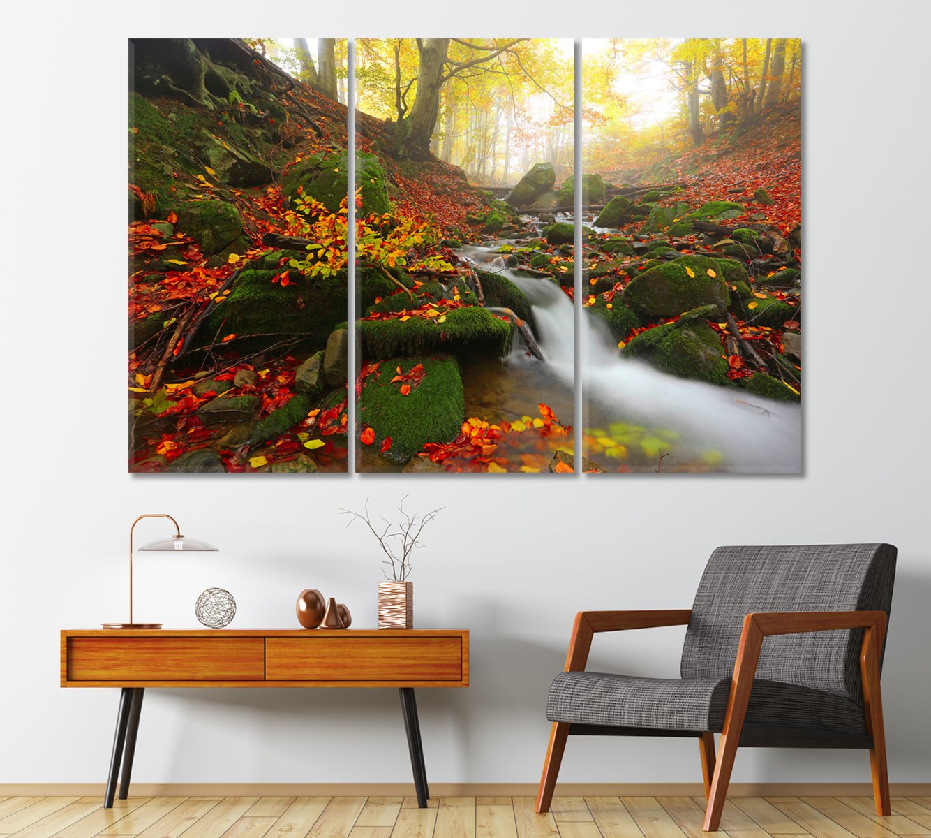 Autumn Forest Landscape with Stream Canvas Print-Canvas Print-CetArt-1 Panel-24x16 inches-CetArt