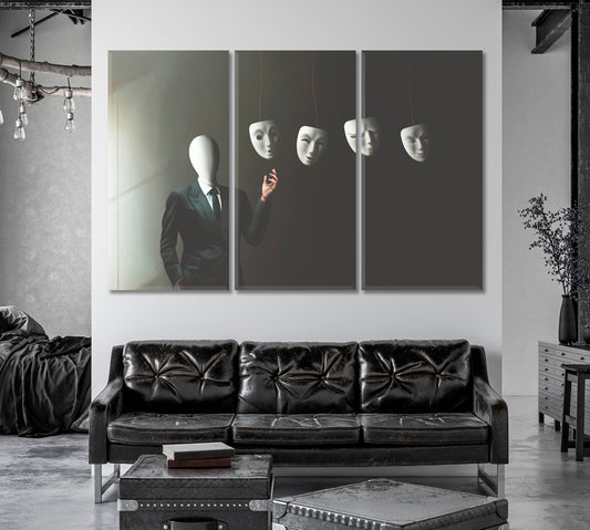 Man without Face Chooses Different Masks Canvas Print-Canvas Print-CetArt-1 Panel-24x16 inches-CetArt