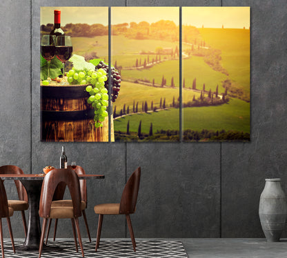 Red Wine with Barrel on Vineyard in Tuscany Italy Canvas Print-Canvas Print-CetArt-1 Panel-24x16 inches-CetArt