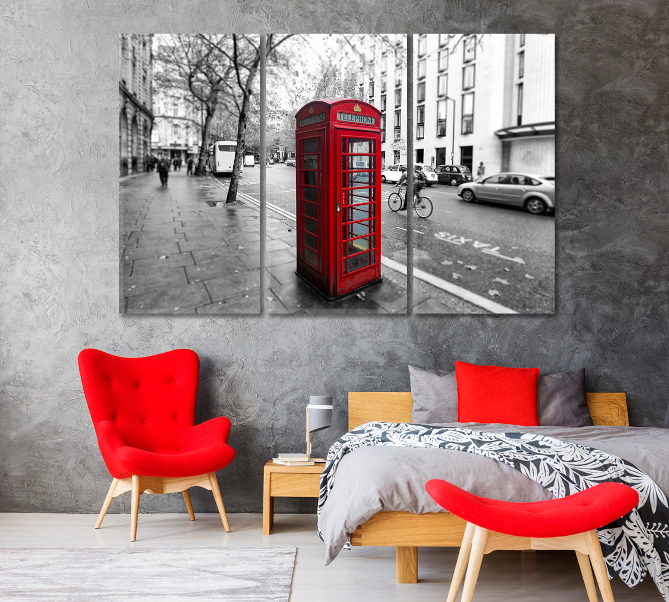 Red Telephone Booth in London UK Canvas Print-Canvas Print-CetArt-1 Panel-24x16 inches-CetArt