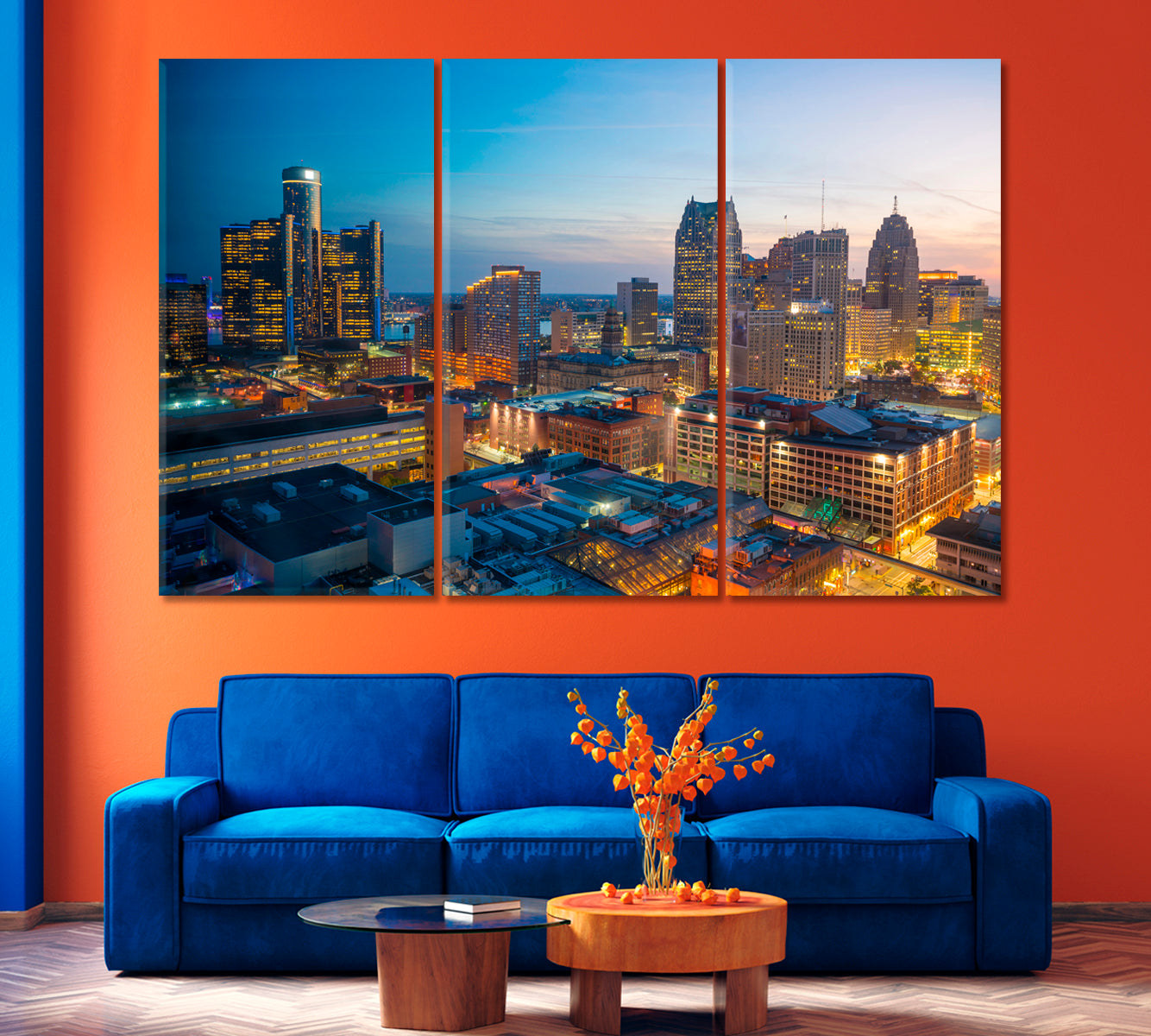 Downtown Detroit at Night USA Canvas Print-Canvas Print-CetArt-1 Panel-24x16 inches-CetArt