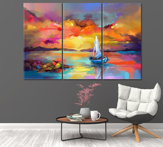 Sailboat in Sea Canvas Print-Canvas Print-CetArt-1 Panel-24x16 inches-CetArt