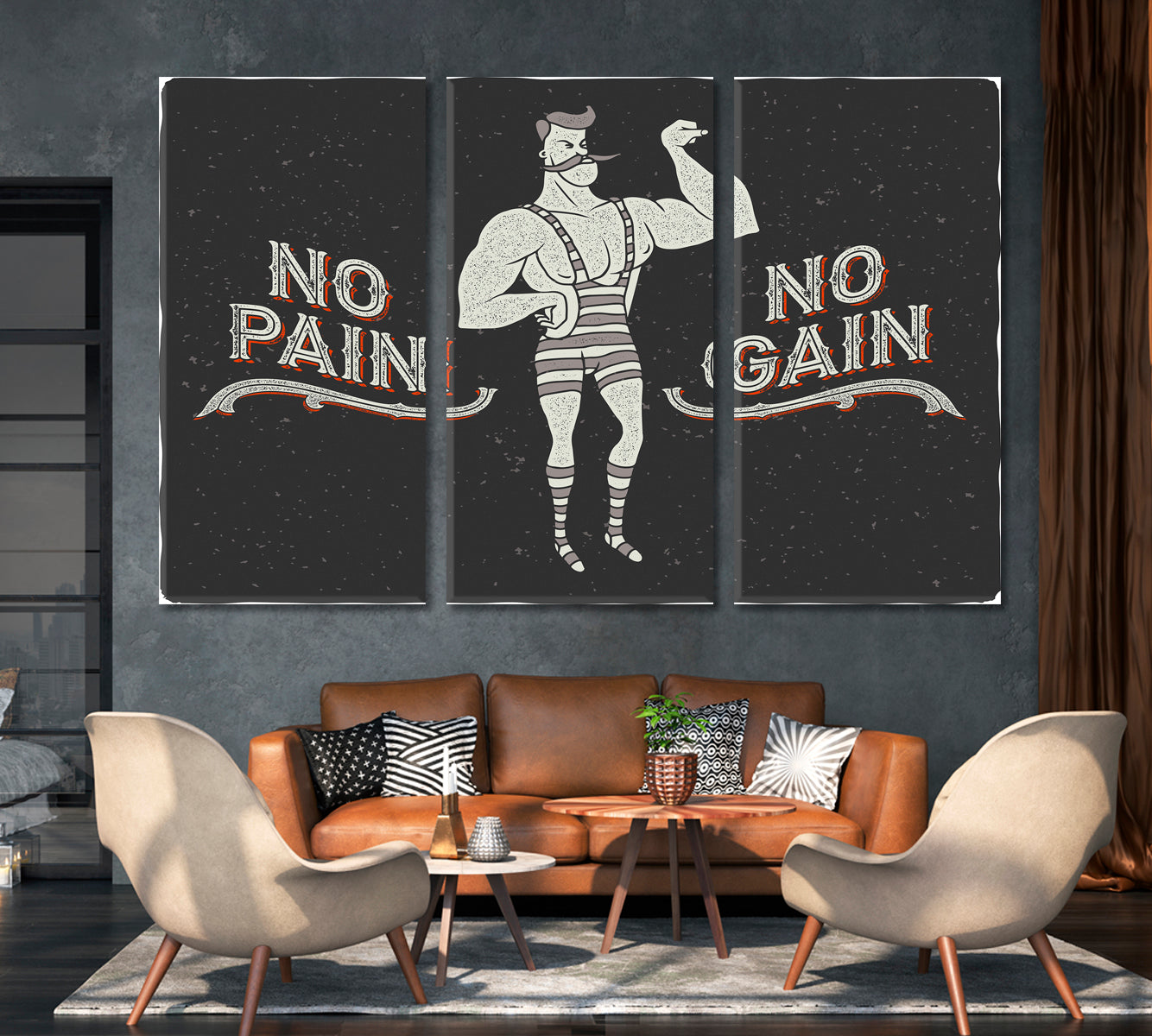 Circus Athlete with the Slogan No Pain No Gain Canvas Print-Canvas Print-CetArt-1 Panel-24x16 inches-CetArt