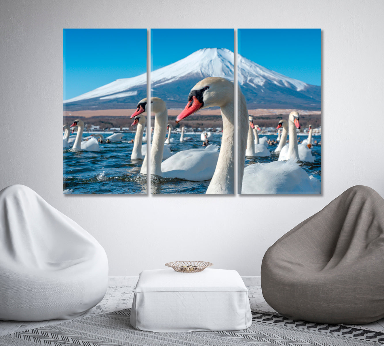 Mount Fuji with Swans at Lake Yamanaka Japan Canvas Print-Canvas Print-CetArt-1 Panel-24x16 inches-CetArt