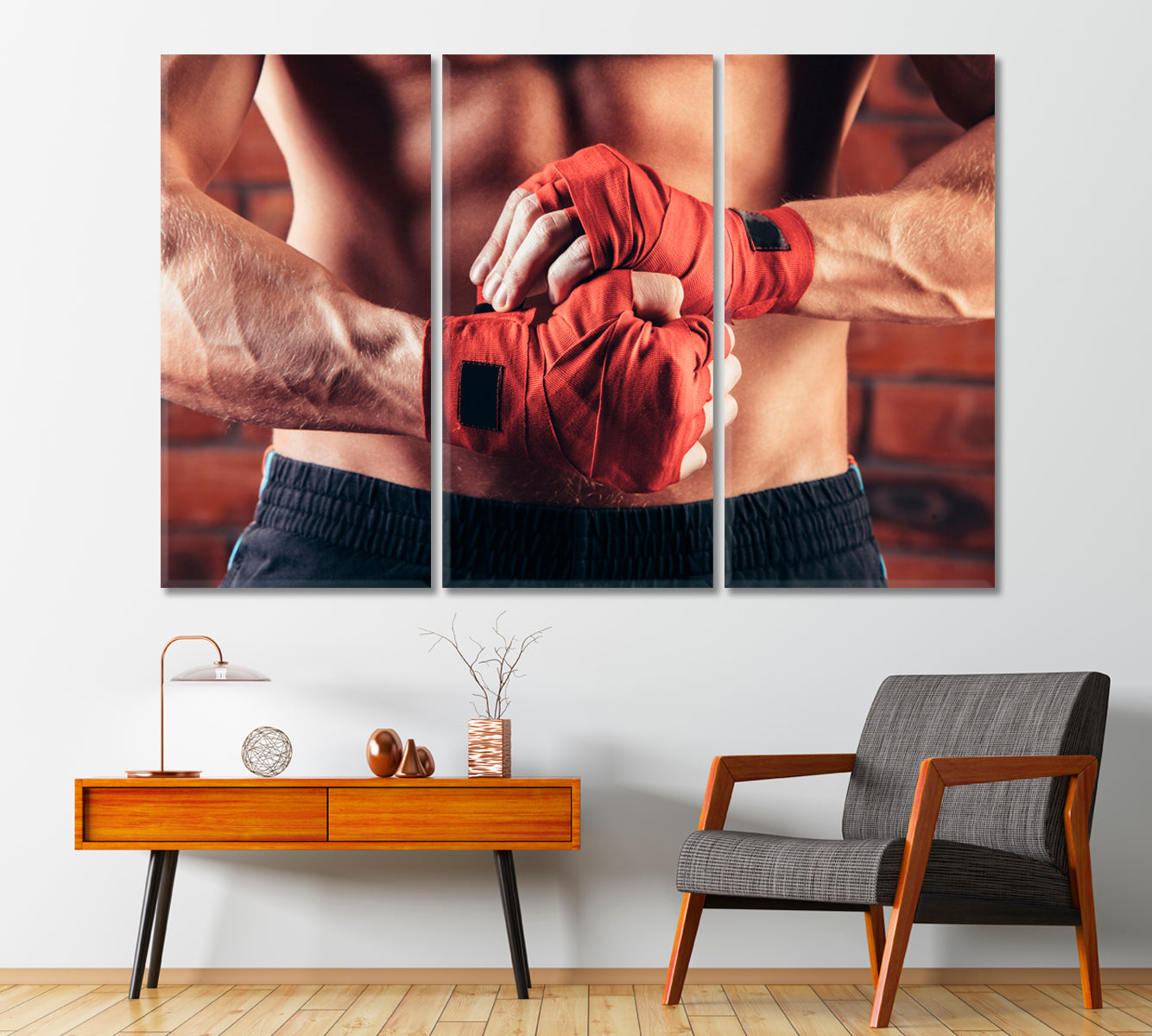 Kickboxer Bandaging Hands Preparing for Fight Canvas Print-Canvas Print-CetArt-1 Panel-24x16 inches-CetArt