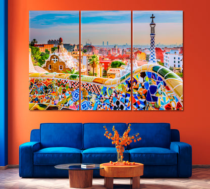 Colorful Park Guell Barcelona Spain Canvas Print-Canvas Print-CetArt-1 Panel-24x16 inches-CetArt