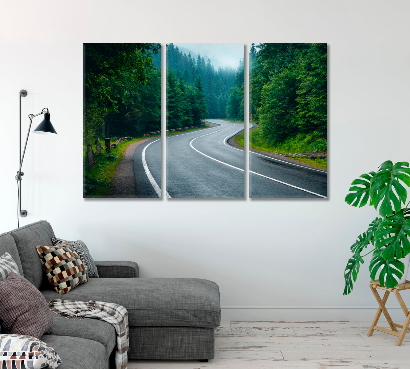 Beautiful Mountain Road in Foggy Forest on Rainy Day Canvas Print-Canvas Print-CetArt-1 Panel-24x16 inches-CetArt