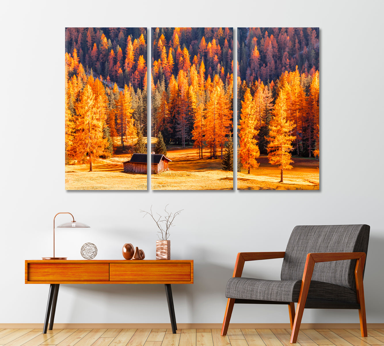 Wooden House Surrounded by Autumn Dolomites Trees Canvas Print-Canvas Print-CetArt-1 Panel-24x16 inches-CetArt