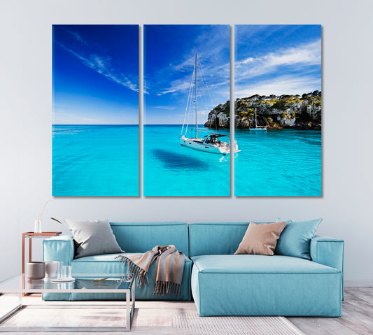 Sailboat in Island Menorca Spain Canvas Print-Canvas Print-CetArt-1 Panel-24x16 inches-CetArt