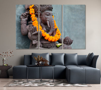 Ganesha Statue with Flower Necklace Canvas Print-Canvas Print-CetArt-1 Panel-24x16 inches-CetArt