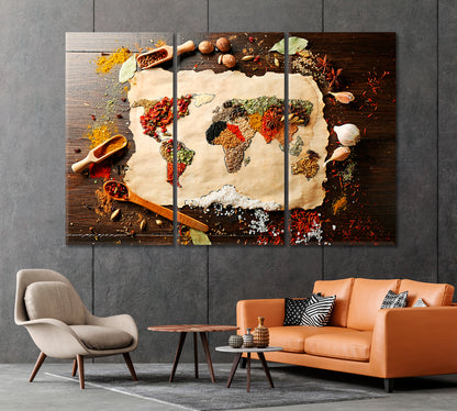 Map World Made from Different Kinds of Spices Canvas Print-Canvas Print-CetArt-1 Panel-24x16 inches-CetArt