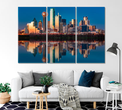 Dallas Skyline Reflected in Trinity River at Sunset Canvas Print-Canvas Print-CetArt-1 Panel-24x16 inches-CetArt