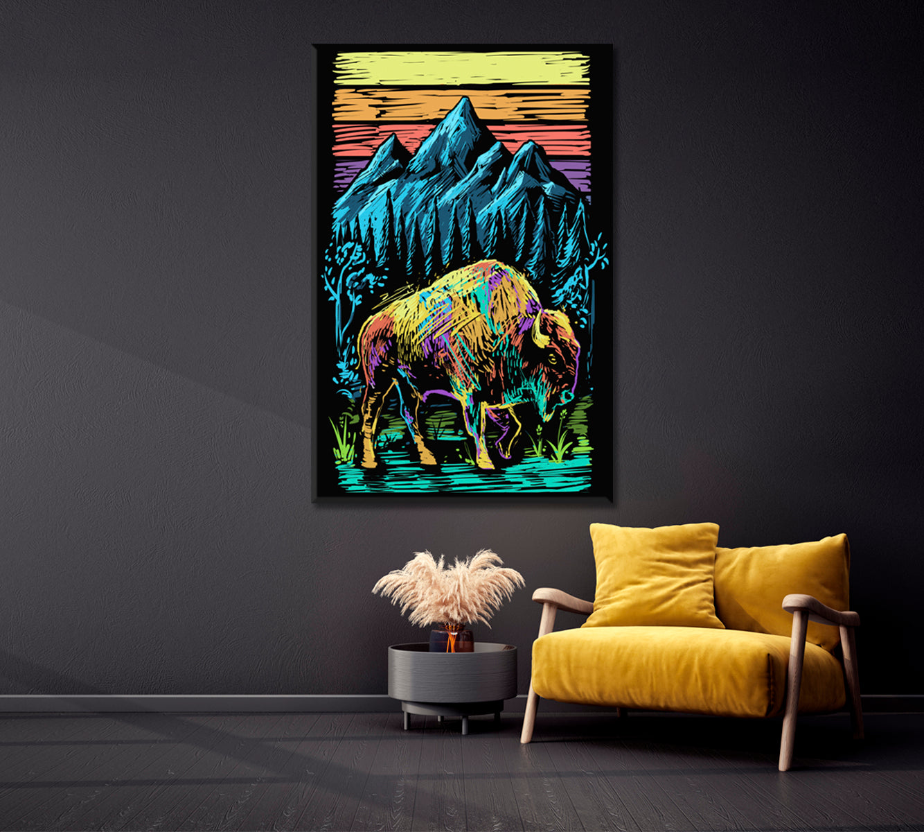 Abstract Colorful Bison in Yellowstone National Park Canvas Print-Canvas Print-CetArt-1 panel-16x24 inches-CetArt