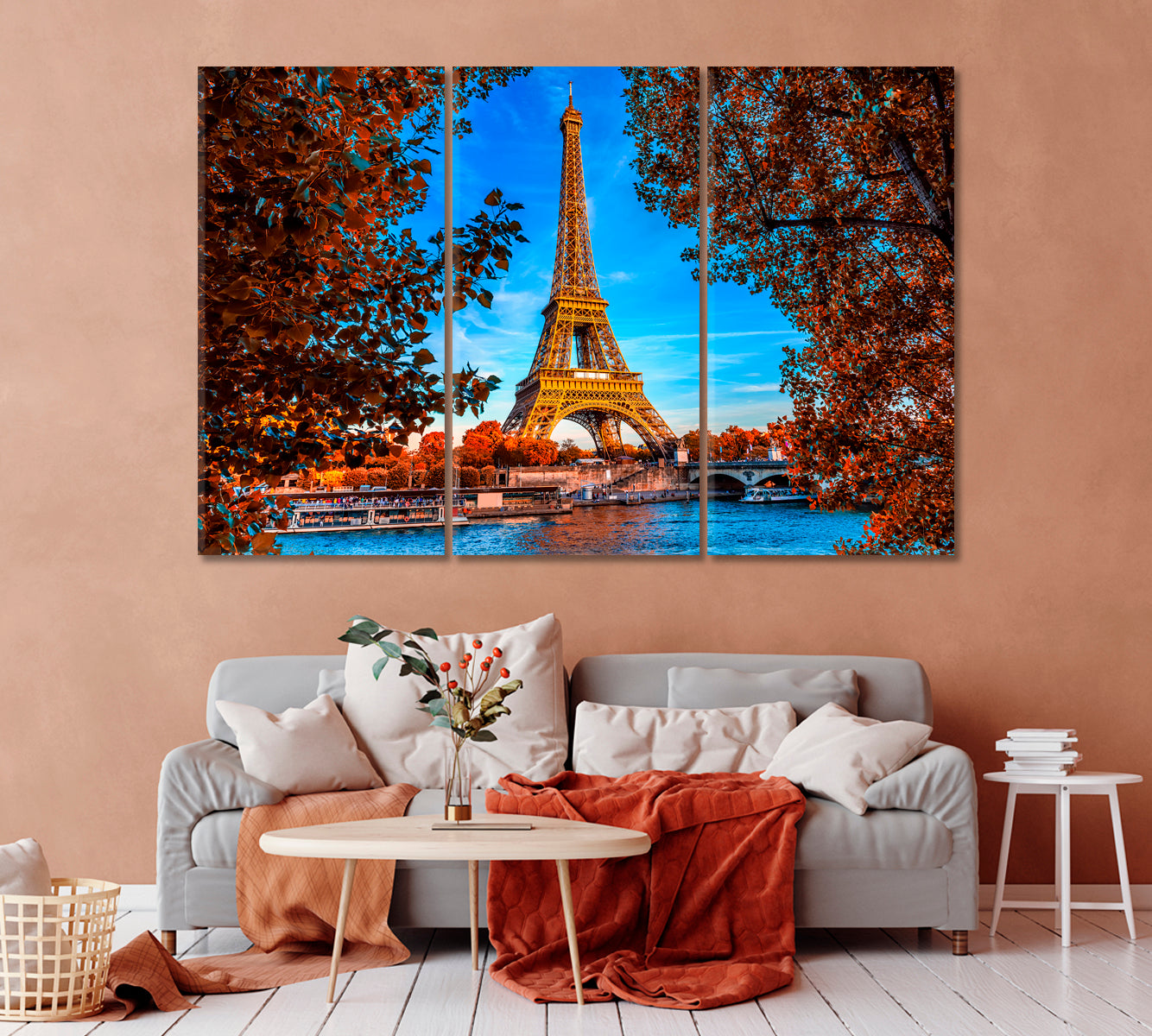 Eiffel Tower and Seine River Paris in Autumn Canvas Print-Canvas Print-CetArt-1 Panel-24x16 inches-CetArt