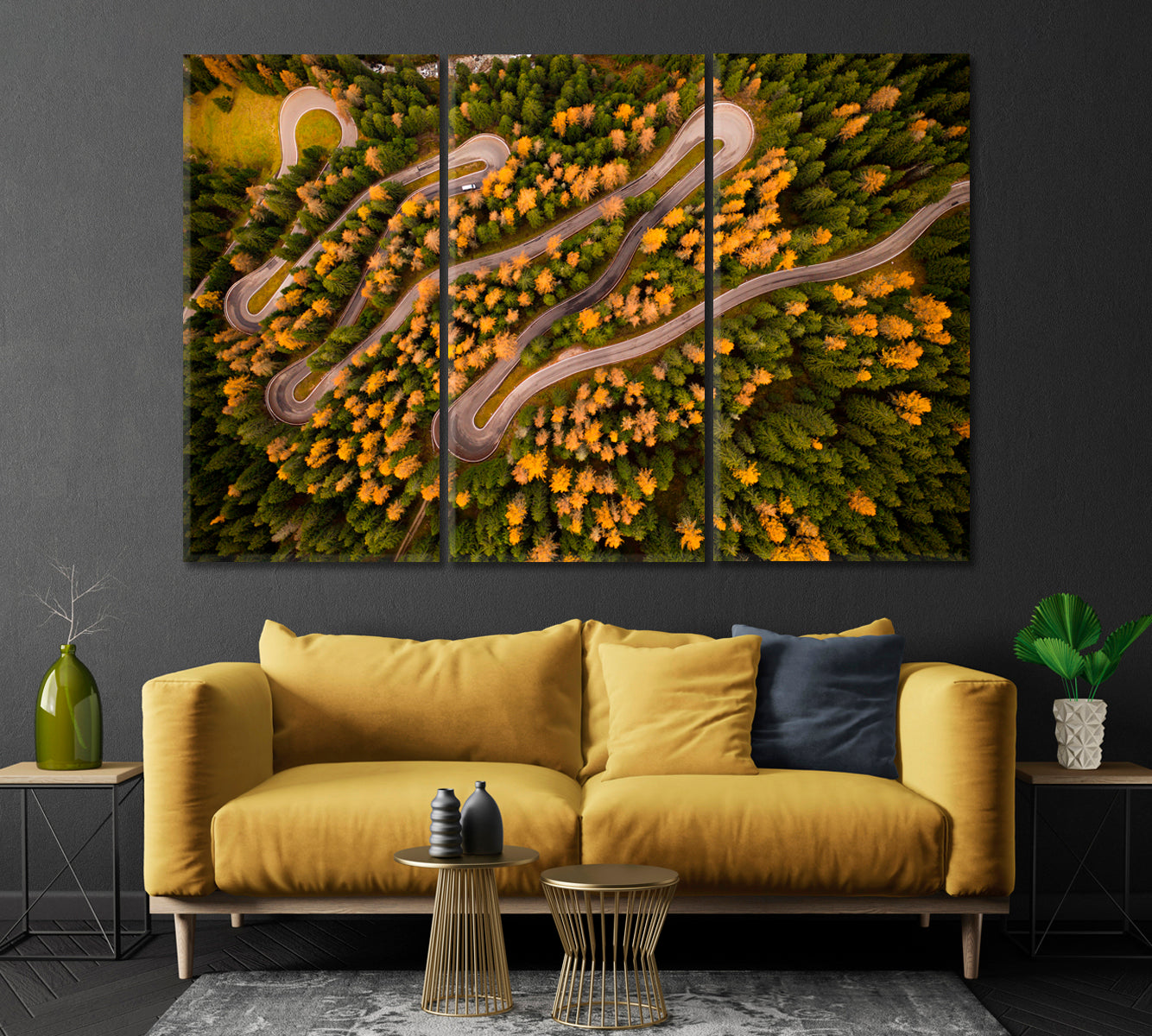 Winding Road in Autumn Forest Top View Canvas Print-Canvas Print-CetArt-1 Panel-24x16 inches-CetArt