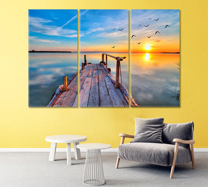 Seagulls in Sunset over River Canvas Print-Canvas Print-CetArt-1 Panel-24x16 inches-CetArt