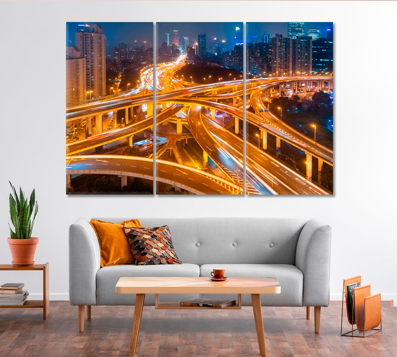 Shanghai Night Highway Canvas Print-Canvas Print-CetArt-1 Panel-24x16 inches-CetArt